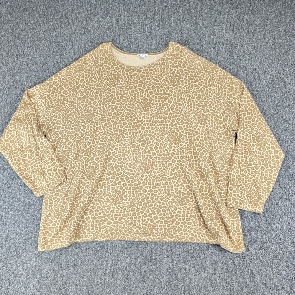 J. Jill Chic Leopard Animal‎ Print Sweater Women 2X Tan Brown Cotton Blend Boxy